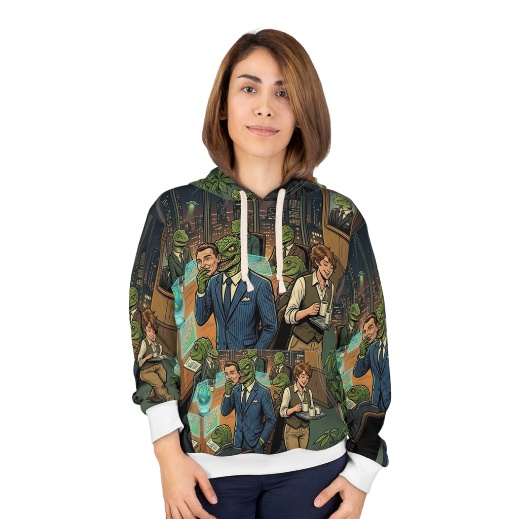 The Reptilian Boardroom — All-Over Print Hoodie