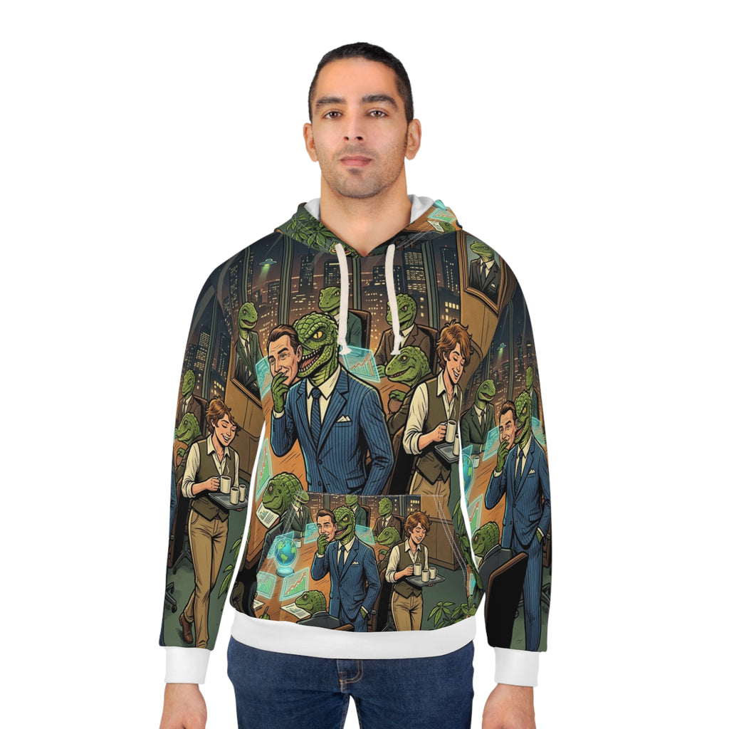 The Reptilian Boardroom — All-Over Print Hoodie