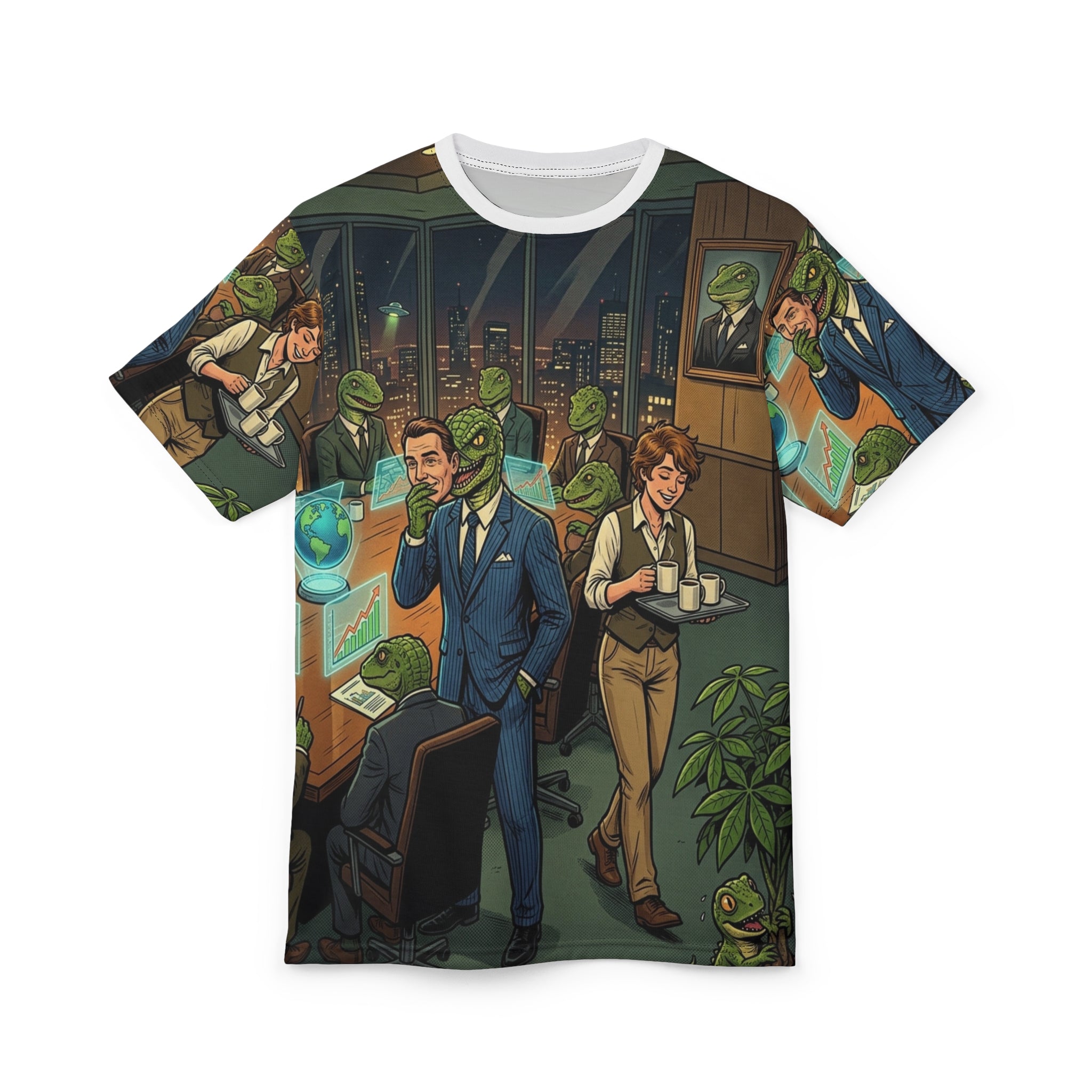 The Reptilian Boardroom — All-Over Print Tee