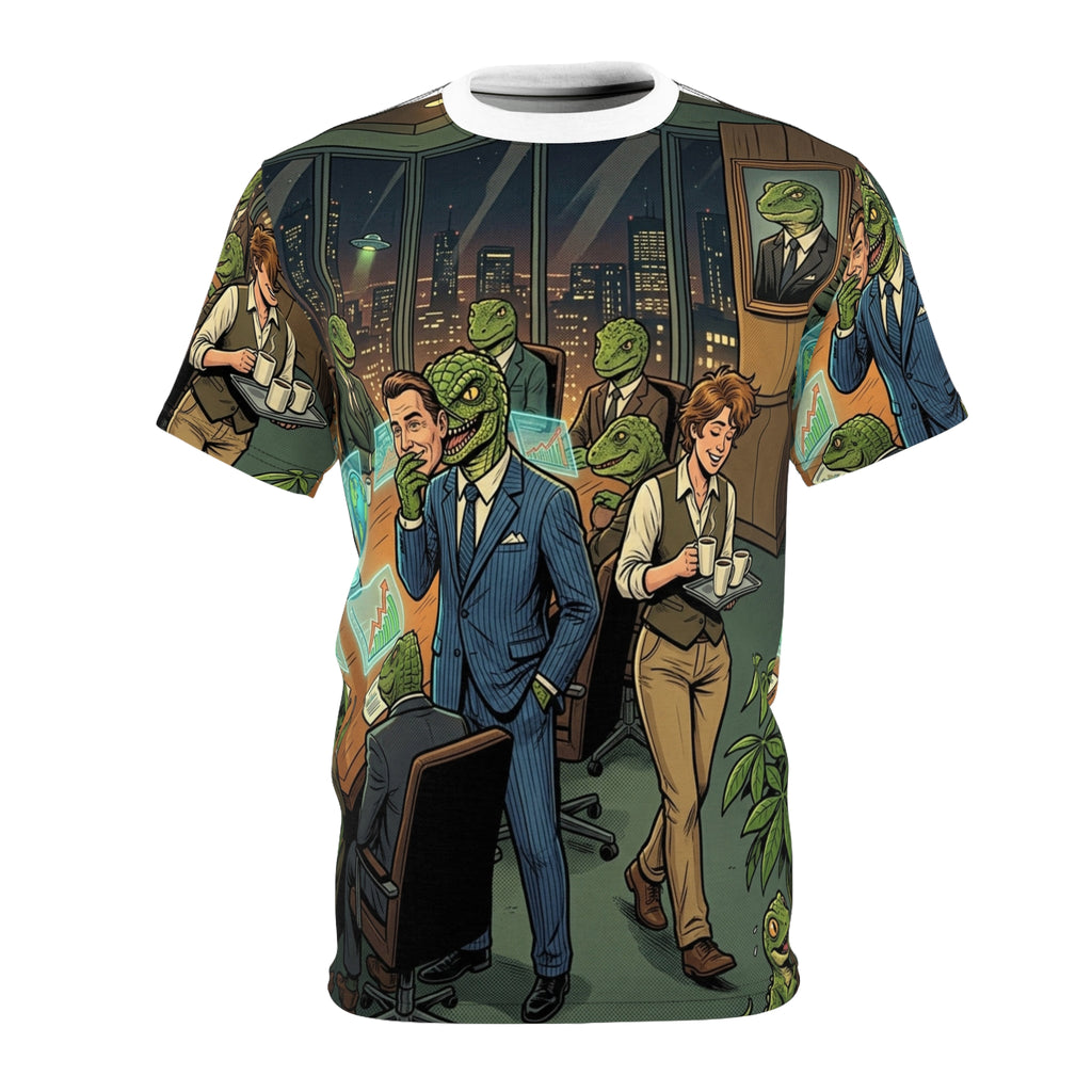 The Reptilian Boardroom — All-Over Print Tee