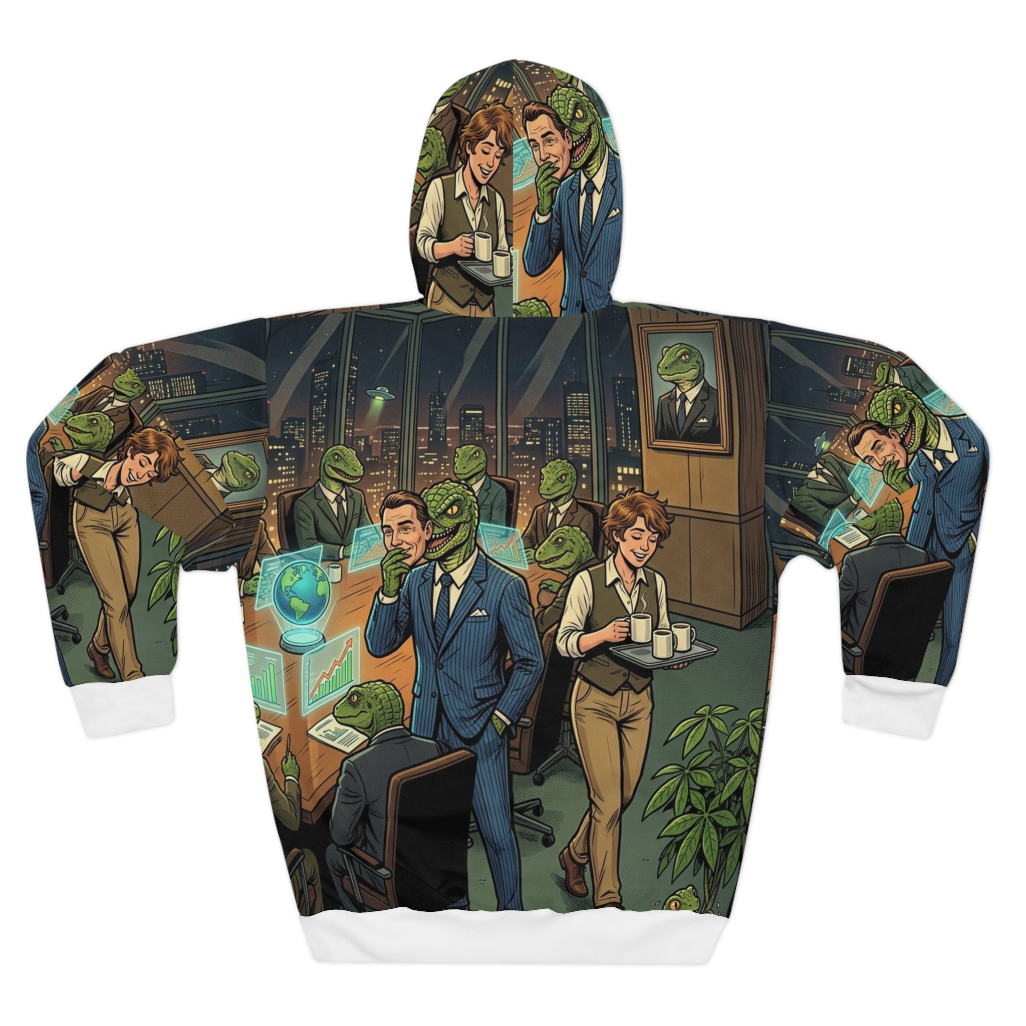 The Reptilian Boardroom — All-Over Print Hoodie