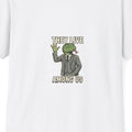 They Live Among Us reptilian tee design closeup