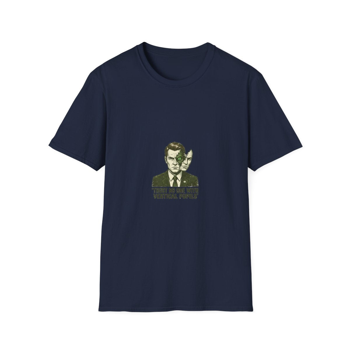 Trust No One With Vertical Pupils Tee - Navy