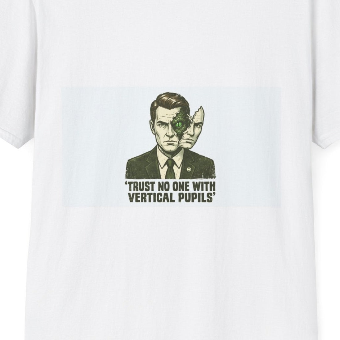 Trust No One With Vertical Pupils design close-up